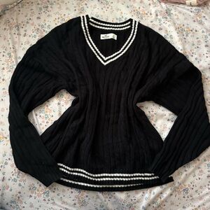 Hollister Black and White V-Neck Sweater
